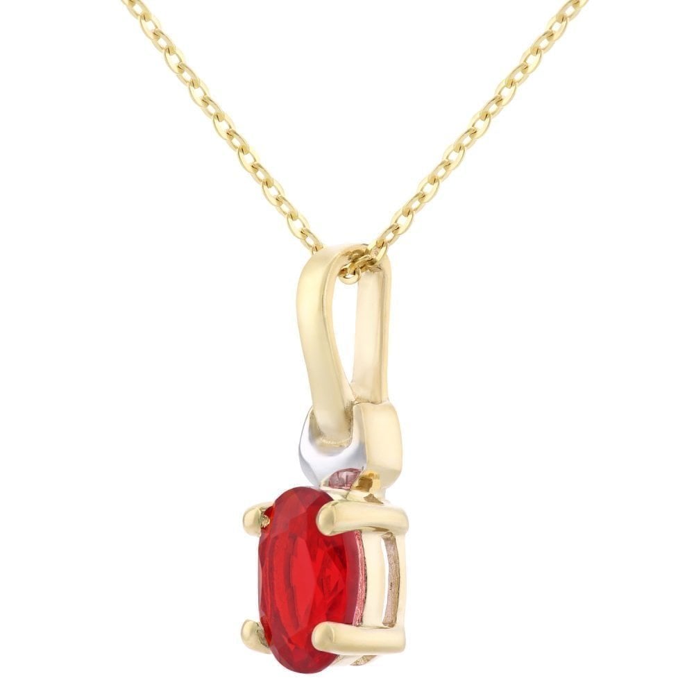 9ct Yellow Gold Oval CZ Ruby Solitaire Pendant Necklace