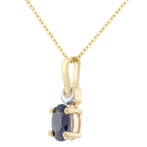 0.62 Ct Oval Natural Blue Sapphire and Diamond Solitaire Necklace with Chain in 9ct Yellow Gold Size 18 Inches