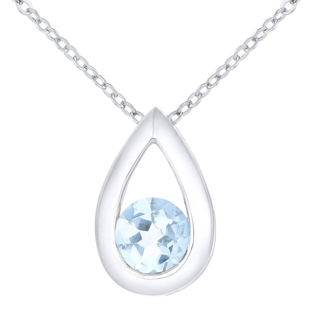 Sky Blue Topaz Solitaire Pendant Necklace 9ct White Gold | Prime Jewellery