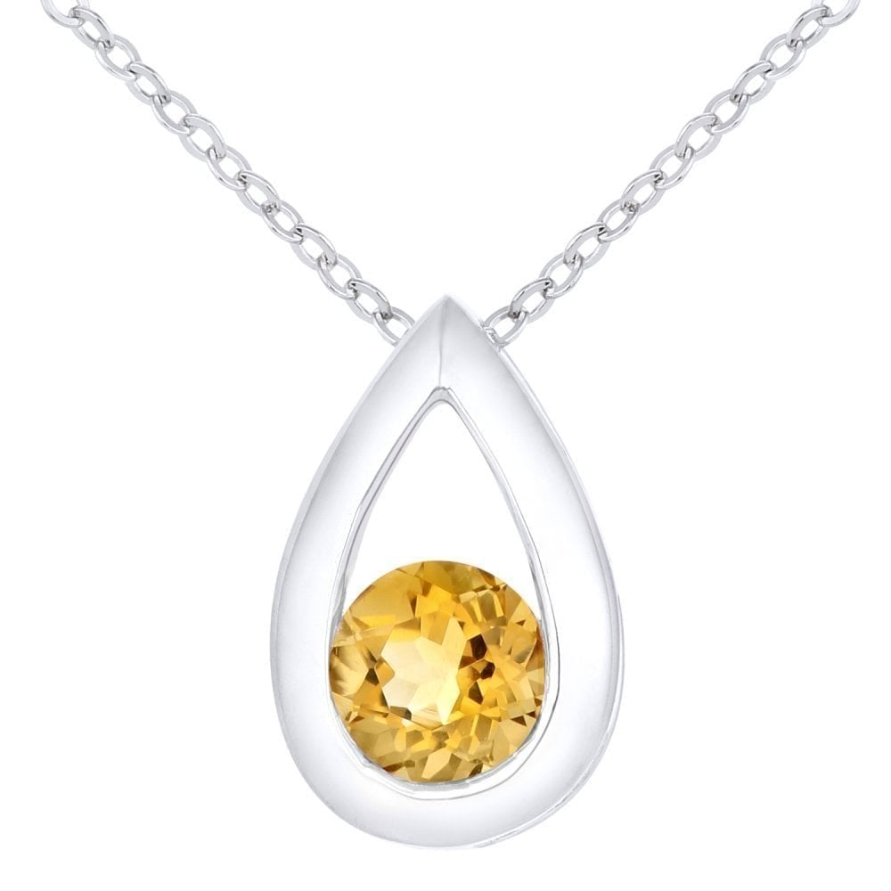 9ct White Gold Citrine Open Drop Necklace