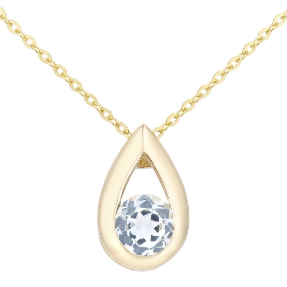 Sky Blue Topaz Solitaire Pendant Necklace 9ct Yellow Gold | Prime Jewellery
