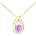 9ct Yellow Gold Created Pink Sapphire Teardrop Pendant Necklace