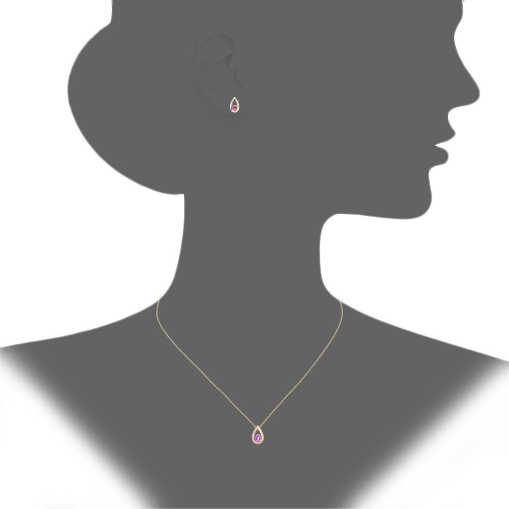 9ct Yellow Gold Created Pink Sapphire Teardrop Pendant Necklace