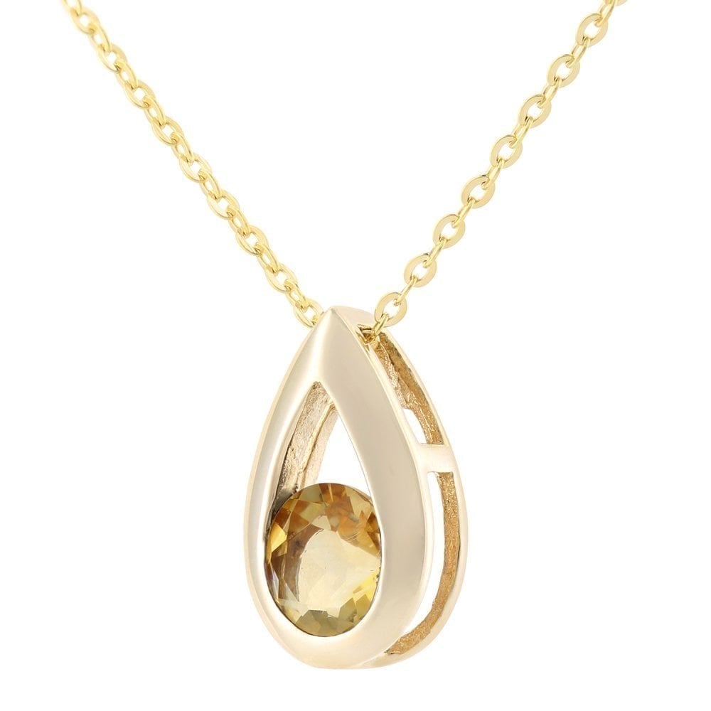 Citrine Open Drop Necklace in 9ct Yellow Gold with Gold Chain