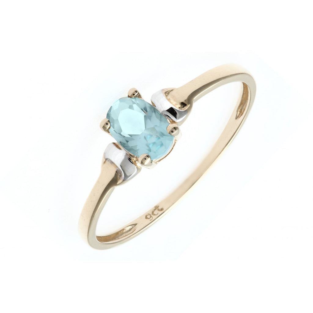 9ct Yellow Gold CZ Aquamarine Ring