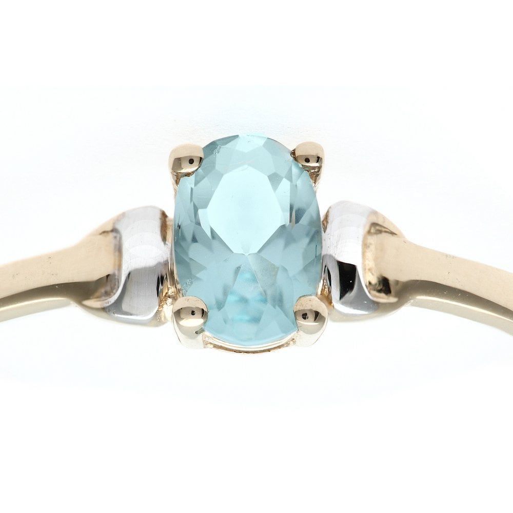 9ct Yellow Gold CZ Aquamarine Ring