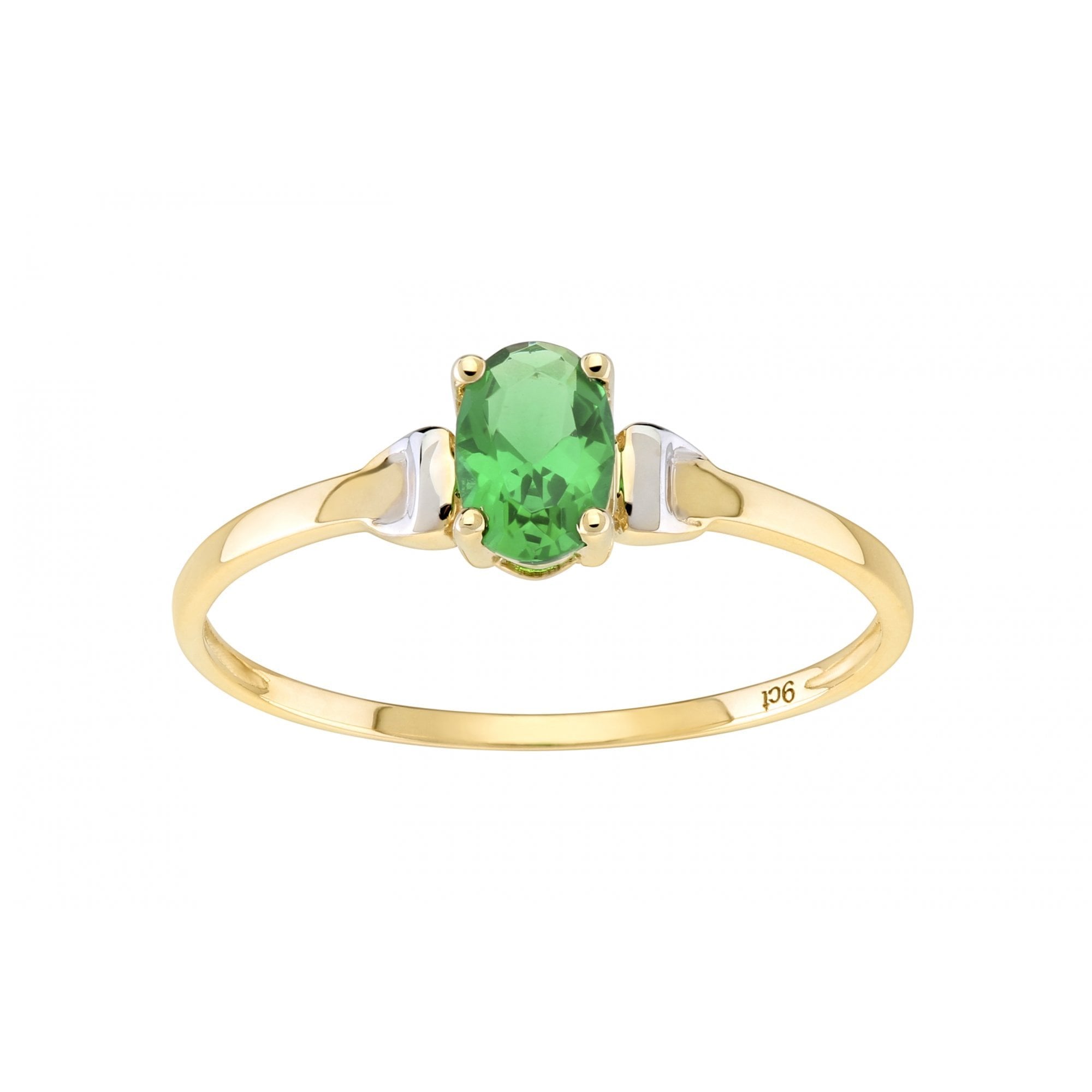 9ct Yellow Gold 0.38ct Oval Emerald and Cubic Zirconia Solitaire Ring