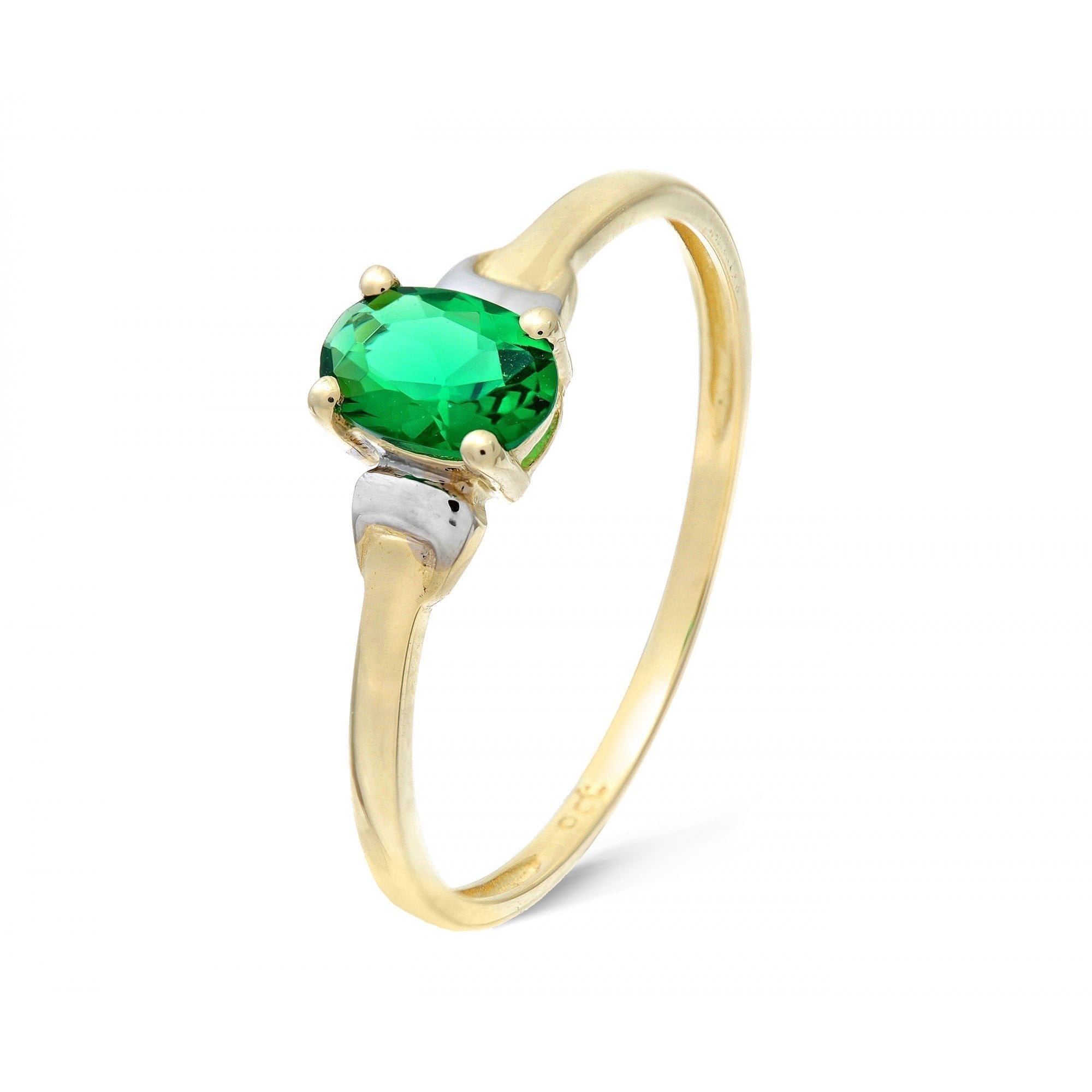 9ct Yellow Gold 0.38ct Oval Emerald and Cubic Zirconia Solitaire Ring