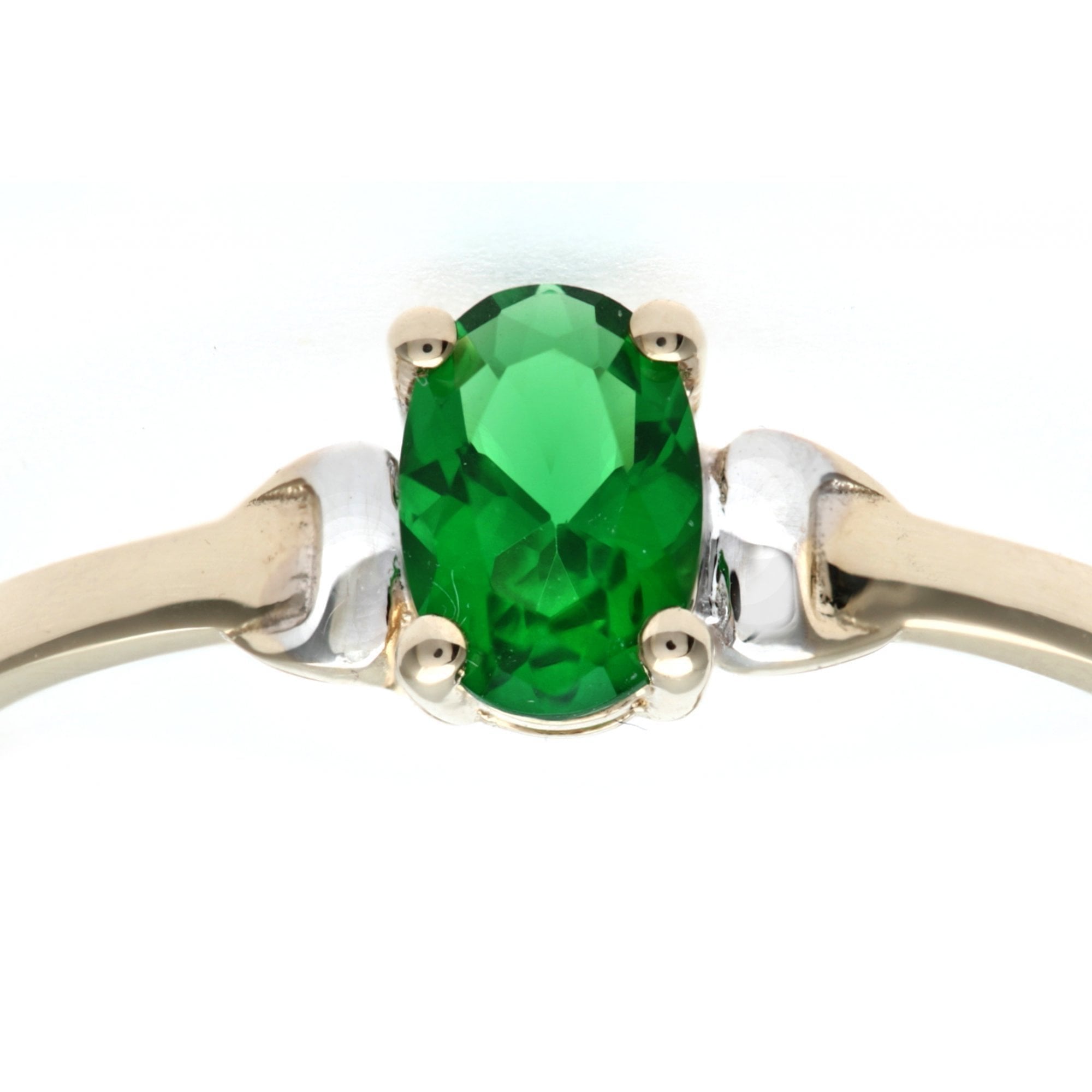 9ct Yellow Gold 0.38ct Oval Emerald and Cubic Zirconia Solitaire Ring