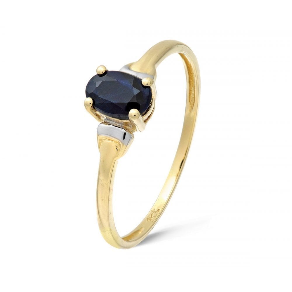 Natural Blue Sapphire Solitaire Ring in 9ct Yellow Gold Oval 0.72 Ct