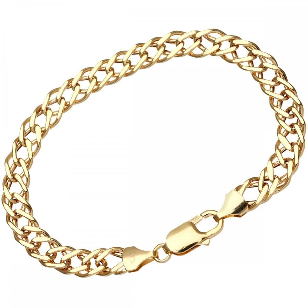 9ct Yellow Gold 8.5 Inch Double Curb Bracelet