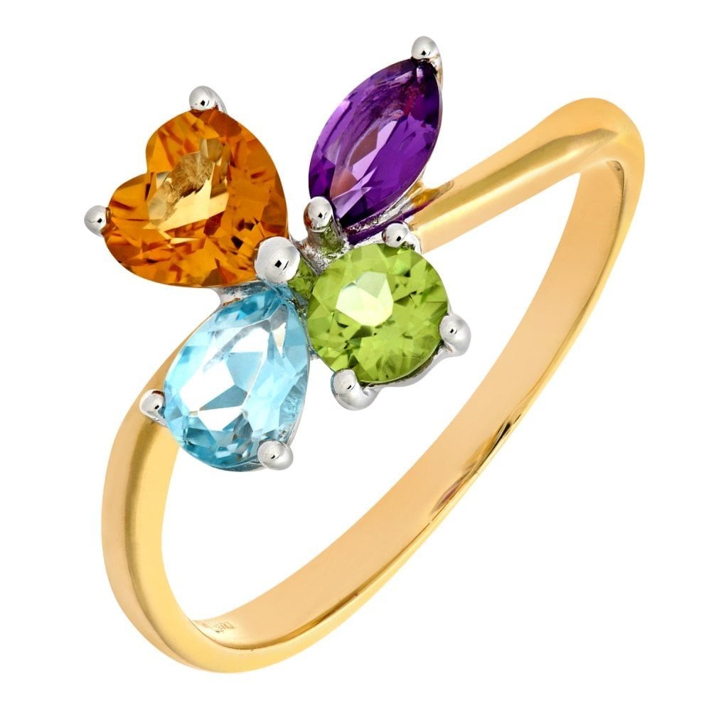 9ct Yellow Gold Multi Gem Stone Ring