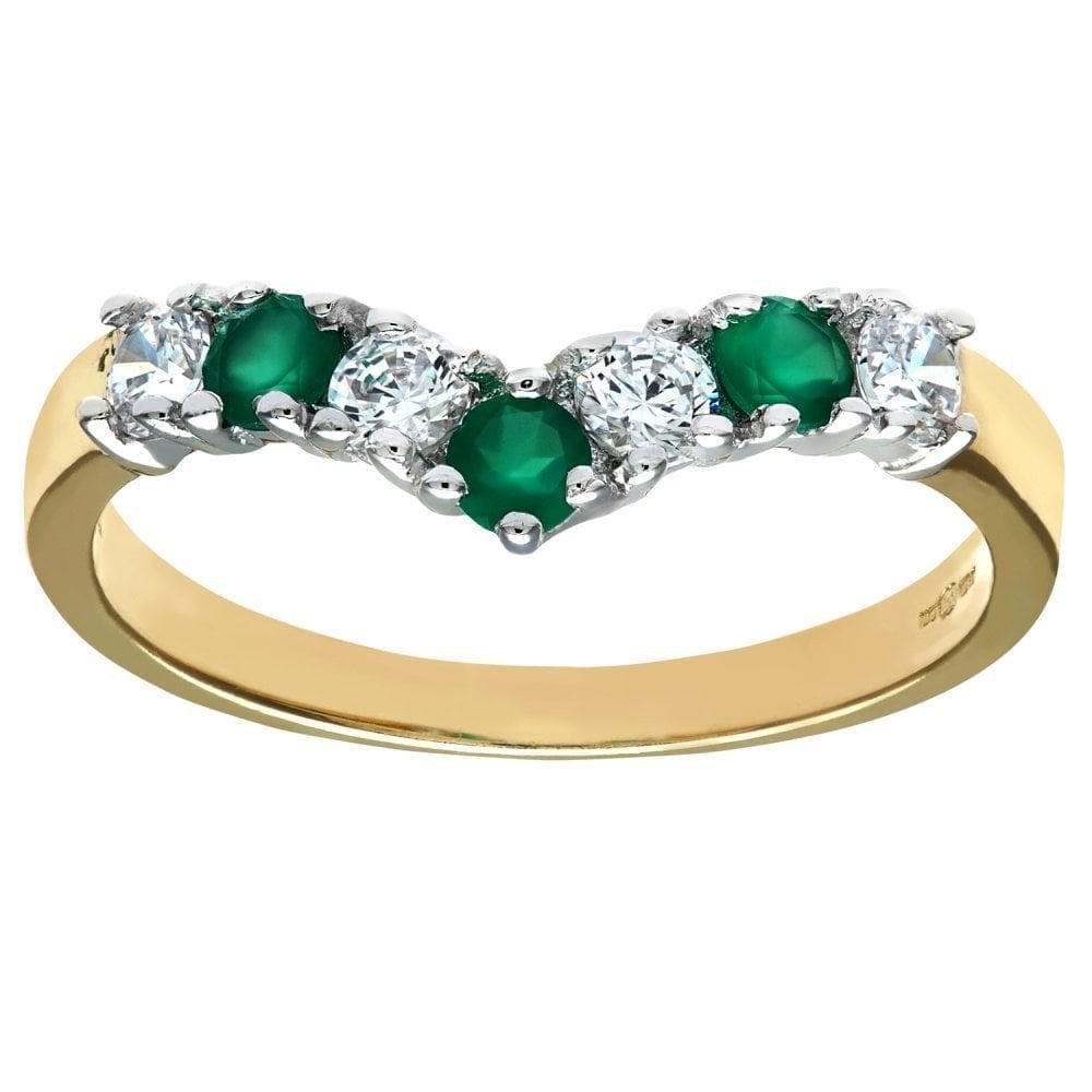 9ct Yellow and White Gold Emerald Ring in Wishbone Design