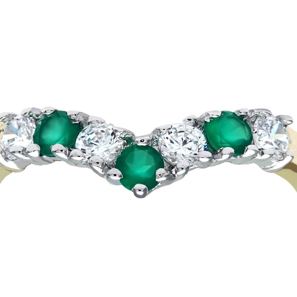 9ct Yellow and White Gold Emerald Ring in Wishbone Design