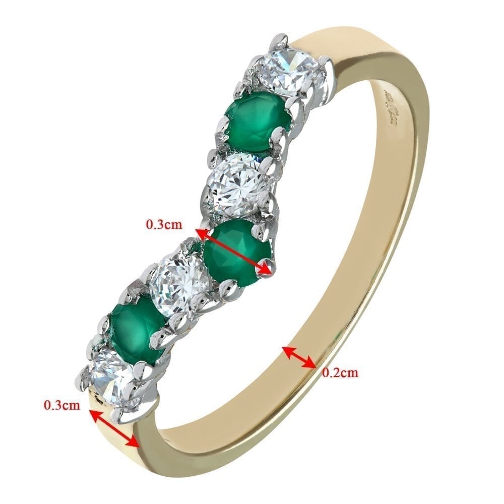 9ct Yellow and White Gold Emerald Ring in Wishbone Design