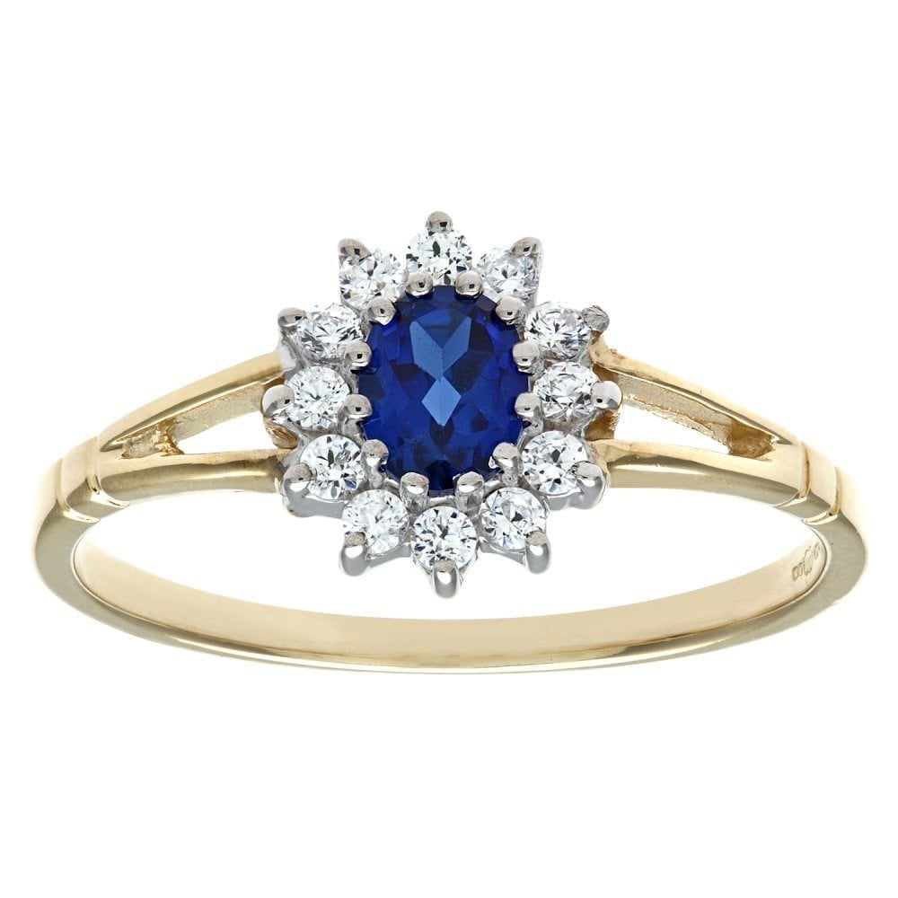 9ct Yellow and White Gold Sapphire Ring in Cluster Design