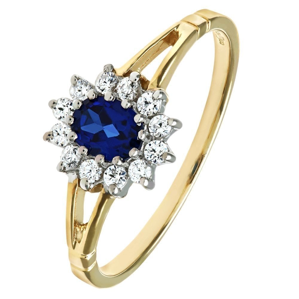 9ct Yellow and White Gold Sapphire Ring in Cluster Design