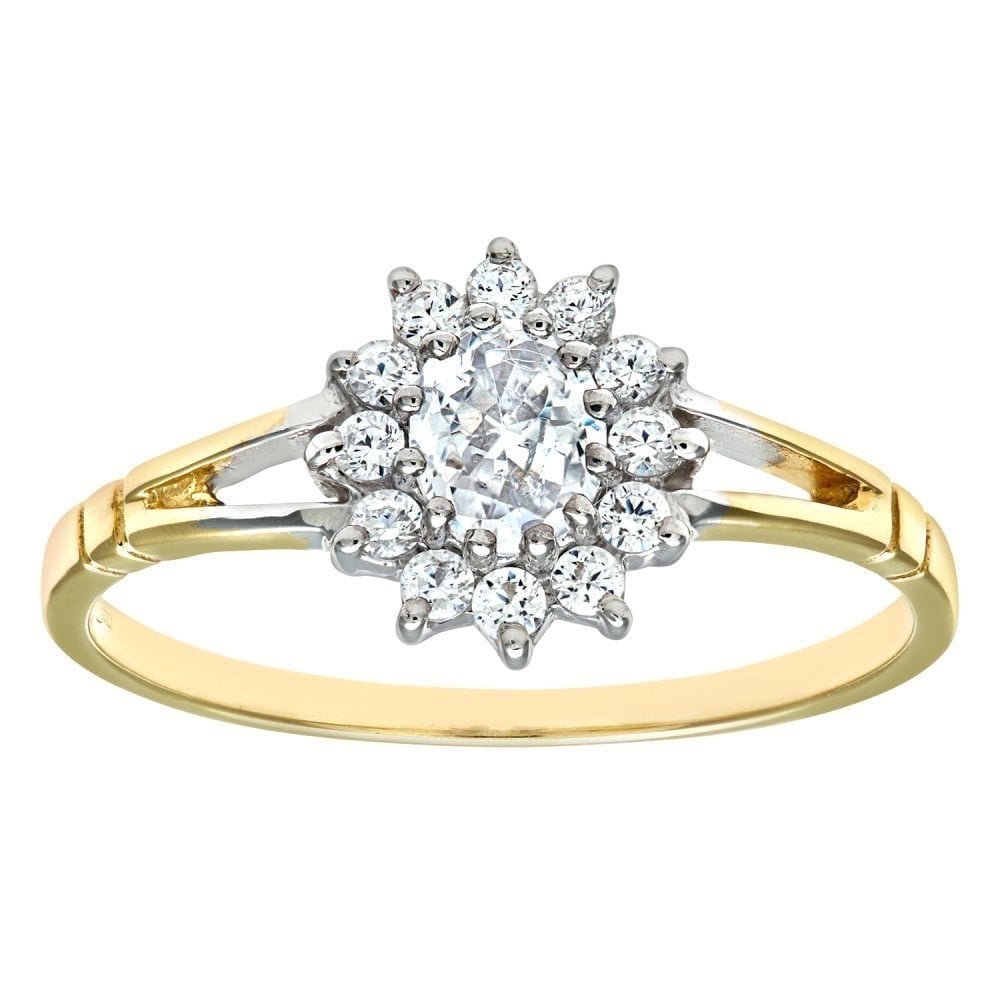 9ct Yellow and White Gold Ring in Cluster Design