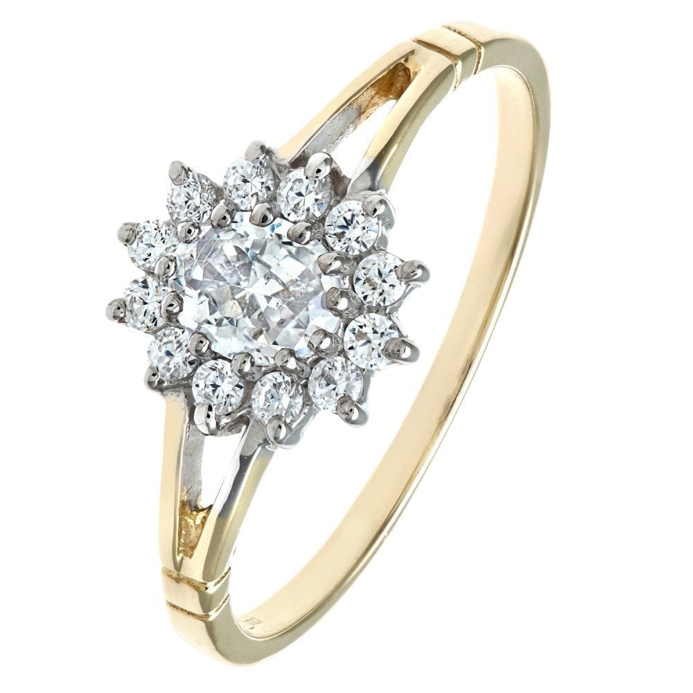9ct Yellow and White Gold Ring in Cluster Design