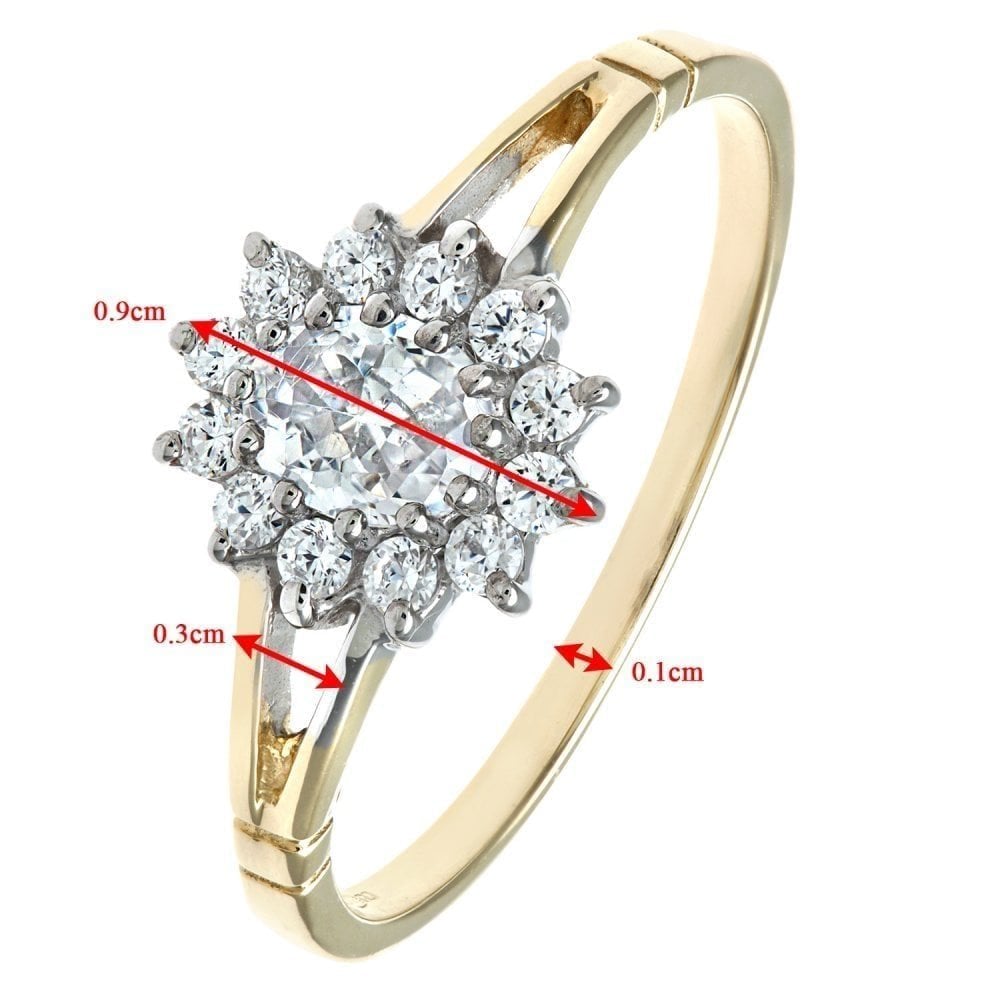 9ct Yellow and White Gold Ring in Cluster Design