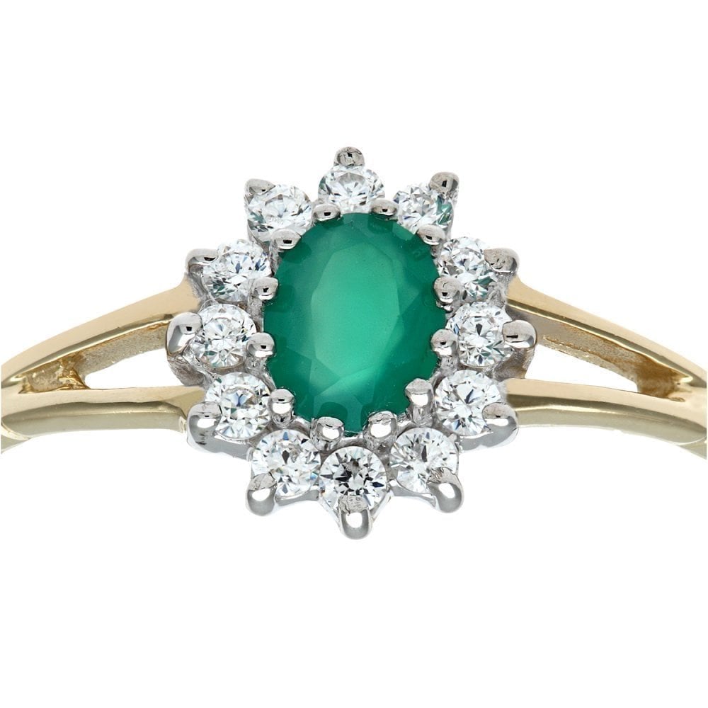 9ct Yellow and White Gold Emerald Ring in Cluster Design