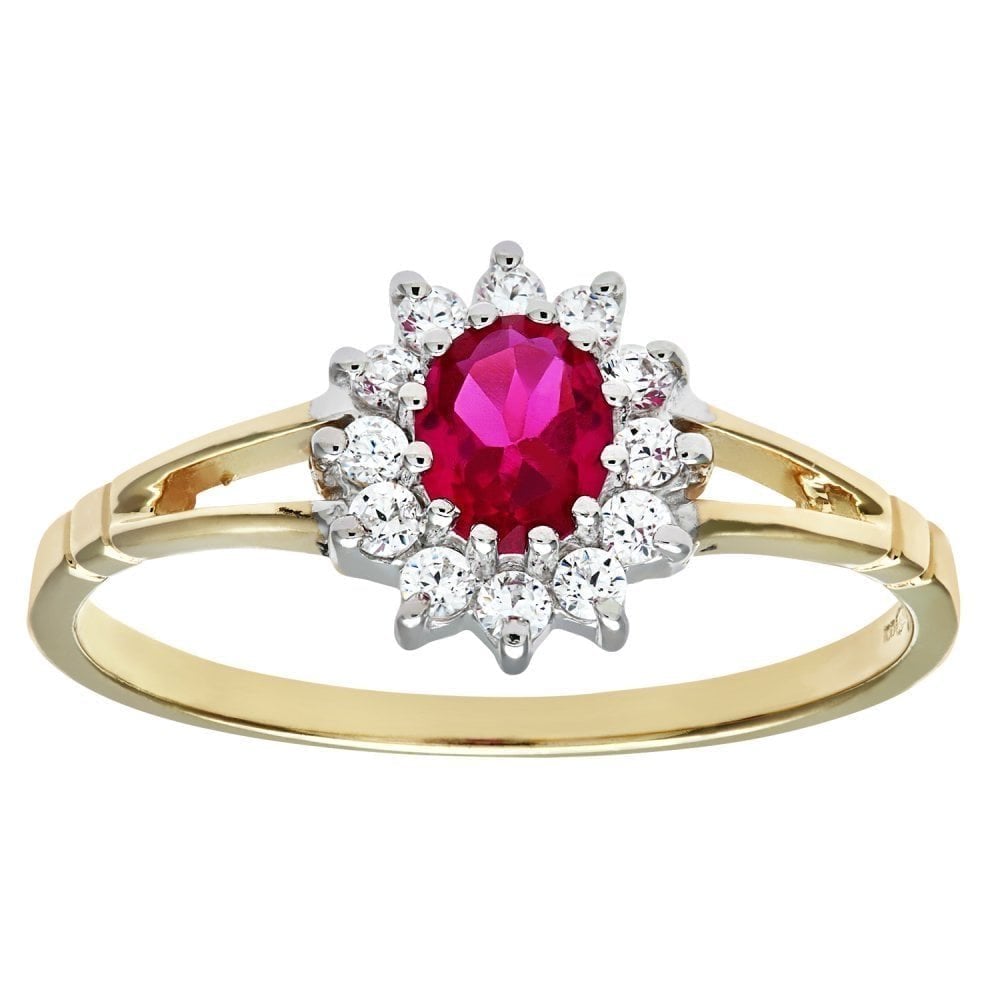 9ct Yellow and White Gold Ruby Ring in Cluster Design