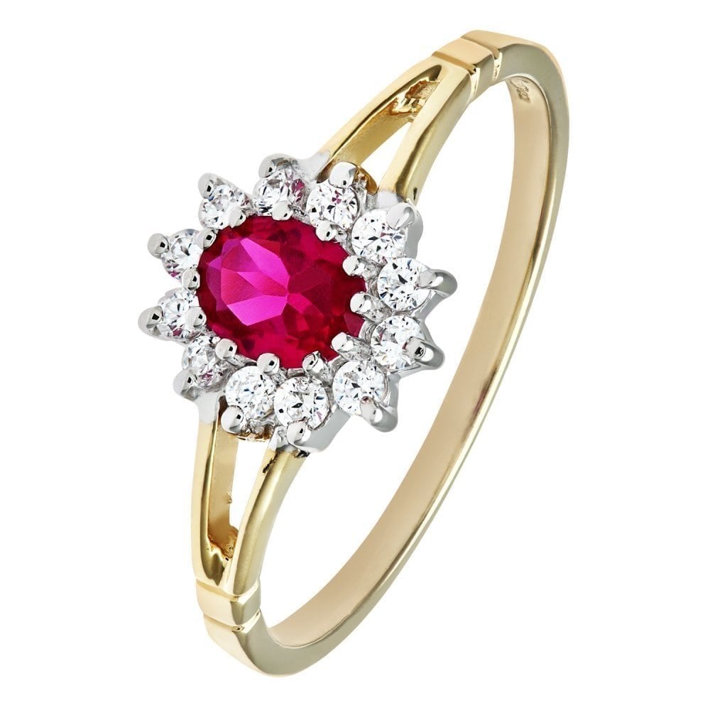 9ct Yellow and White Gold Ruby Ring in Cluster Design