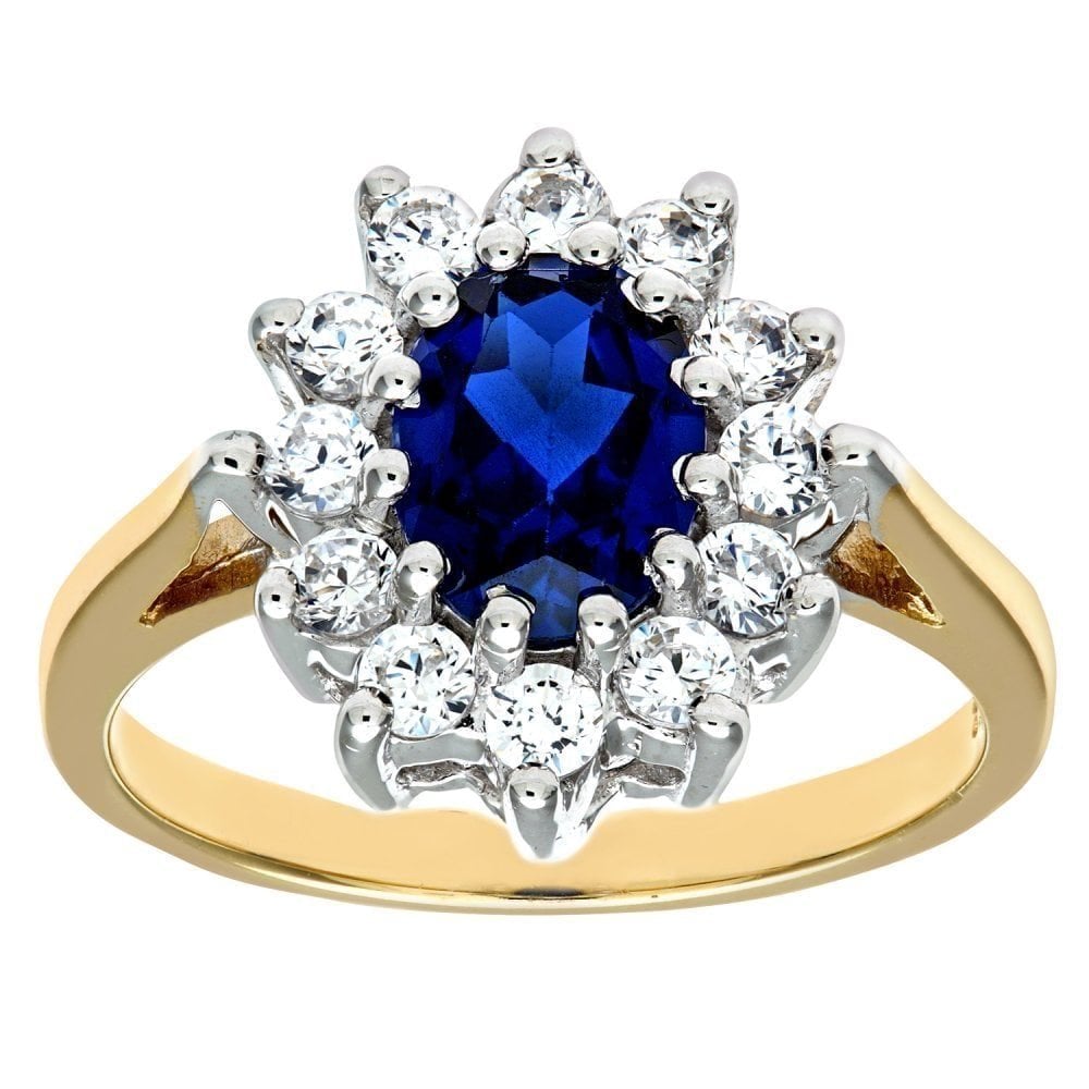 9ct Yellow and White Gold Sapphire Ring in Cluster Design