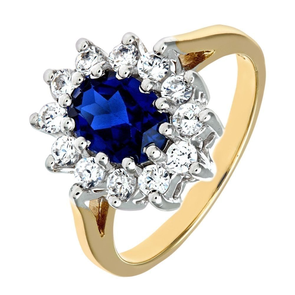 9ct Yellow and White Gold Sapphire Ring in Cluster Design