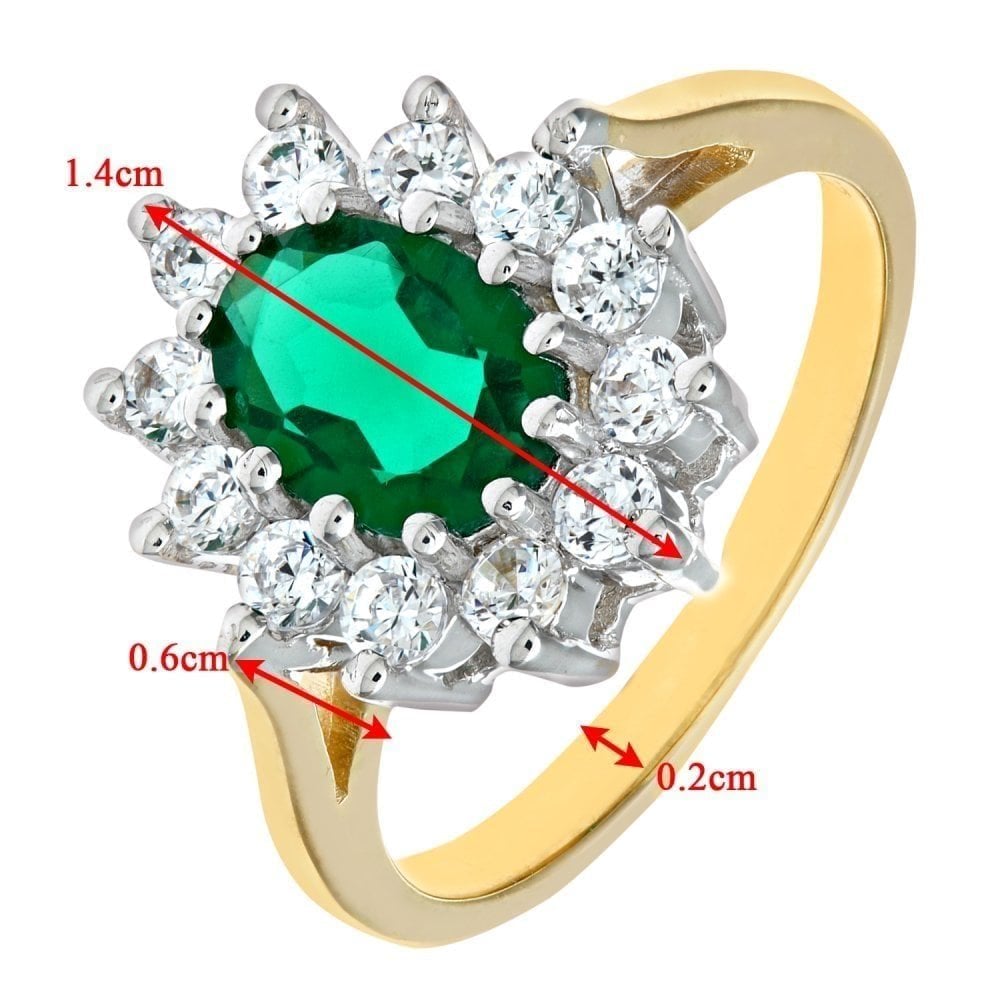 9ct Yellow Gold 2.05 ct Oval Emerald Halo Ring with Cubic Zirconia