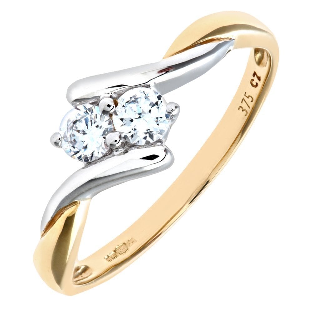 9ct Yellow Gold and Rhodium Plated Cublic Zirconia Ring