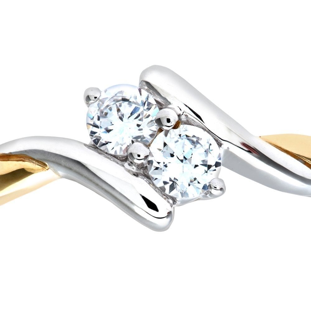 9ct Yellow Gold and Rhodium Plated Cublic Zirconia Ring