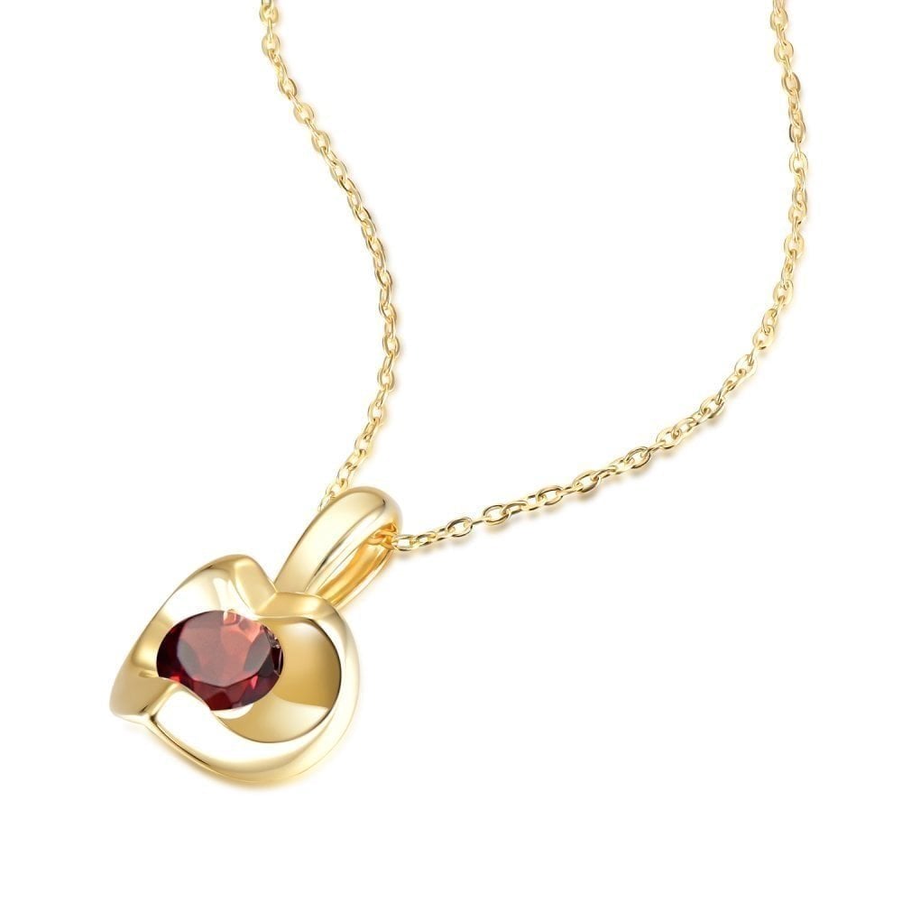 9ct Yellow Gold Garnet Heart Pendant Necklace