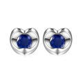 0.75 Ct Round Natural Blue Sapphire and Diamond Heart Stud Earrings in 9ct White Gold