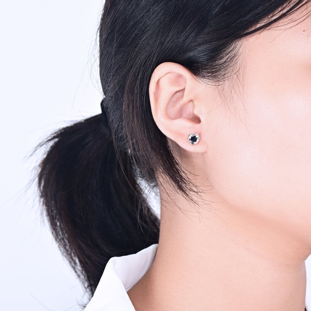 0.75 Ct Round Natural Blue Sapphire and Diamond Heart Stud Earrings in 9ct White Gold