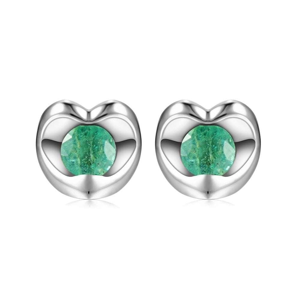 9ct White Gold 0.50ct Round Emerald Heart Stud Earrings