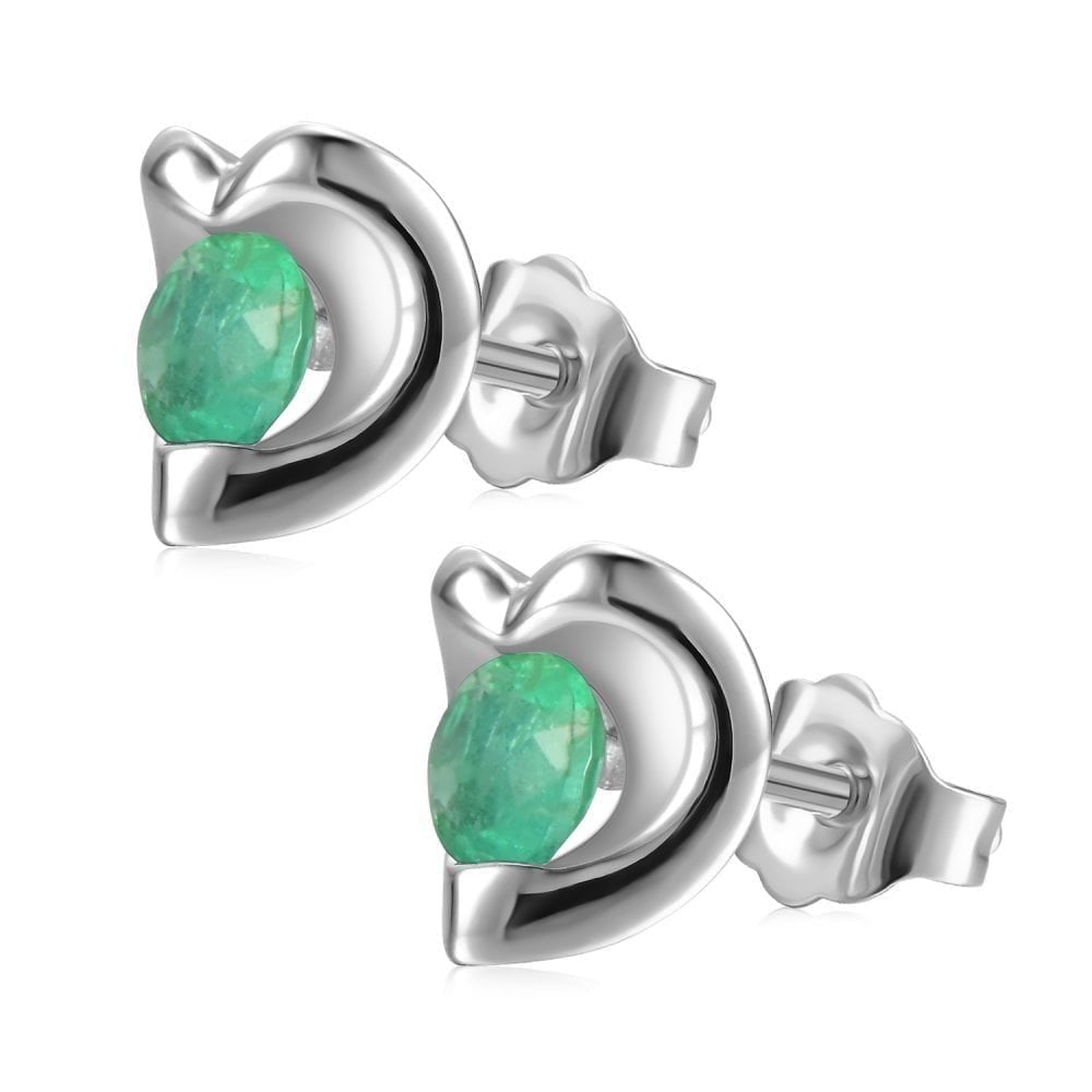 9ct White Gold 0.50ct Round Emerald Heart Stud Earrings