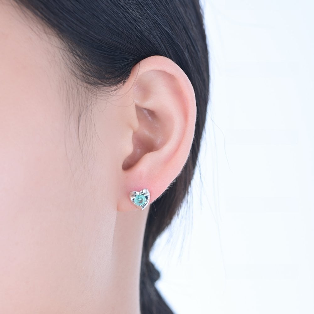 9ct White Gold 0.50ct Round Emerald Heart Stud Earrings