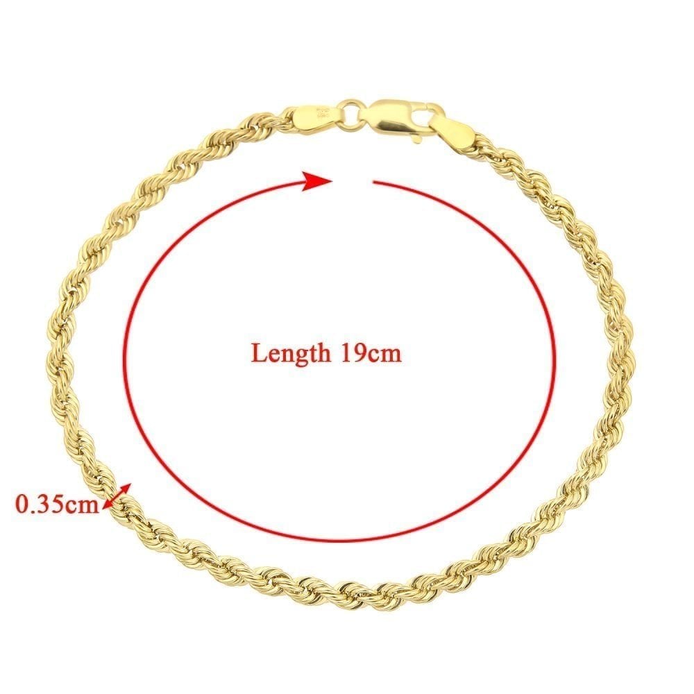 9 ct Yellow Gold Rope Bracelet of 7.5 Inch/19 cm Length