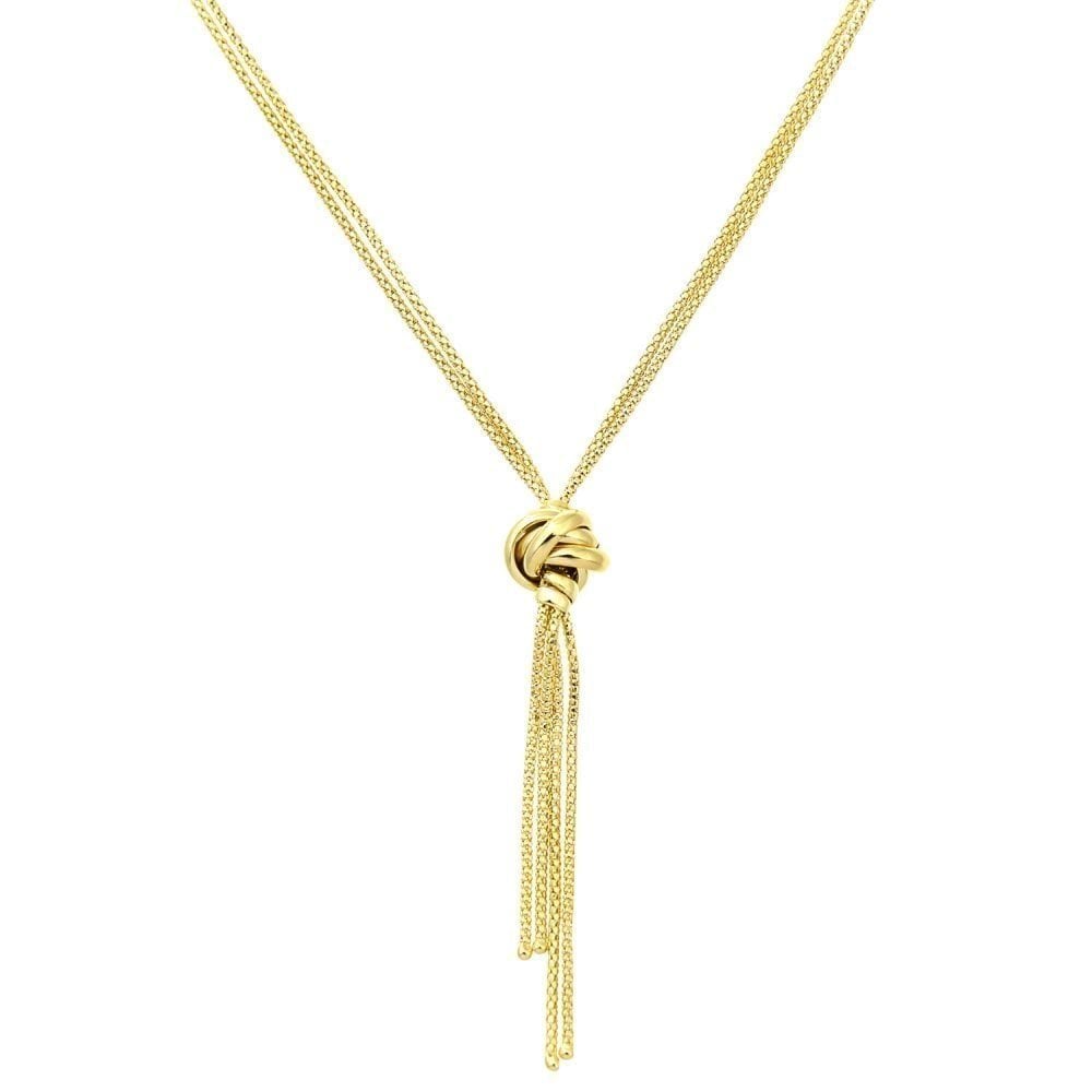 9ct Yellow Gold Necklace, Tassle and Popcorn Knot 46cm Length