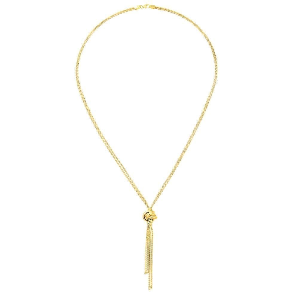 9ct Yellow Gold Necklace, Tassle and Popcorn Knot 46cm Length
