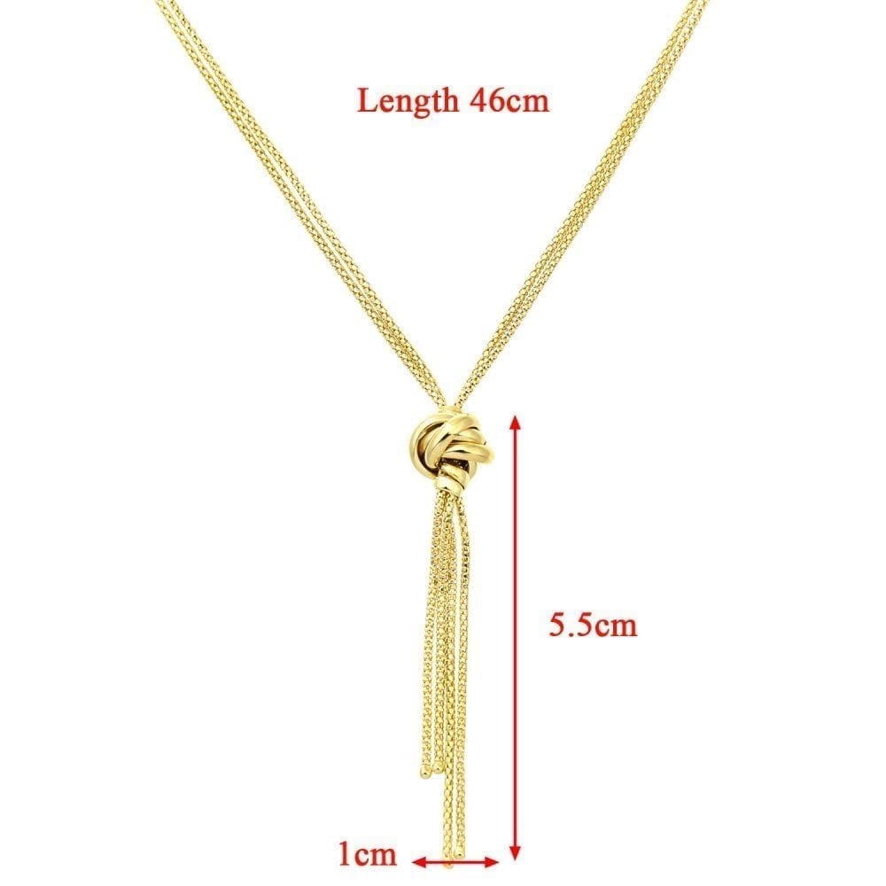 9ct Yellow Gold Necklace, Tassle and Popcorn Knot 46cm Length