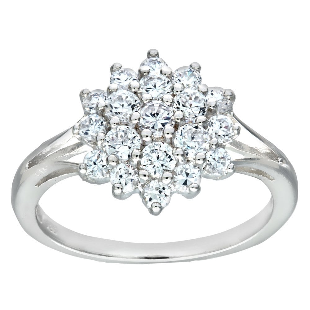 Silver CZ Ring in Cluster Design