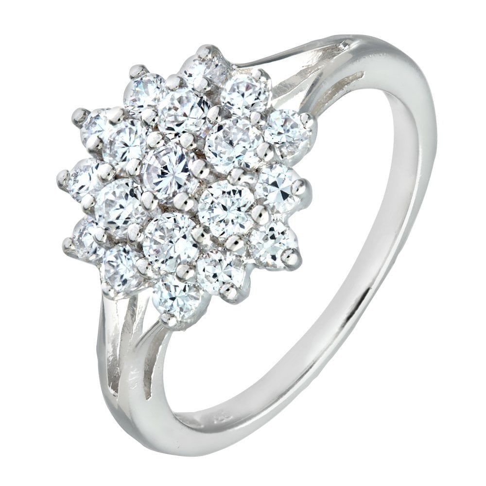 Silver CZ Ring in Cluster Design