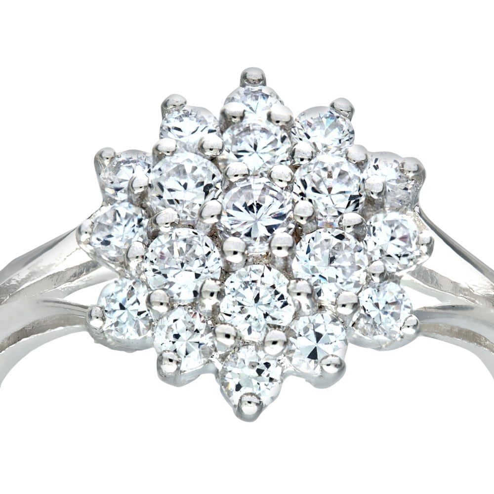 Silver CZ Ring in Cluster Design