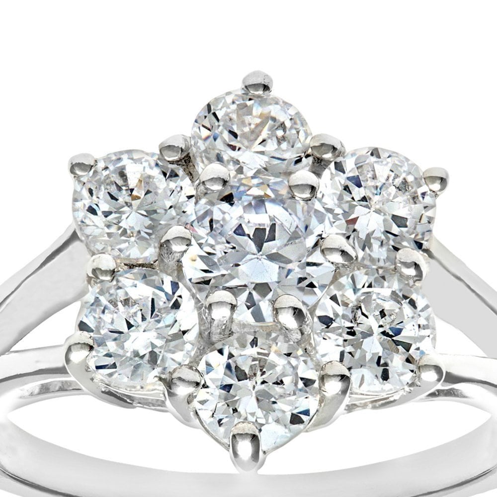 Silver CZ Cluster Ring with split Shoulder