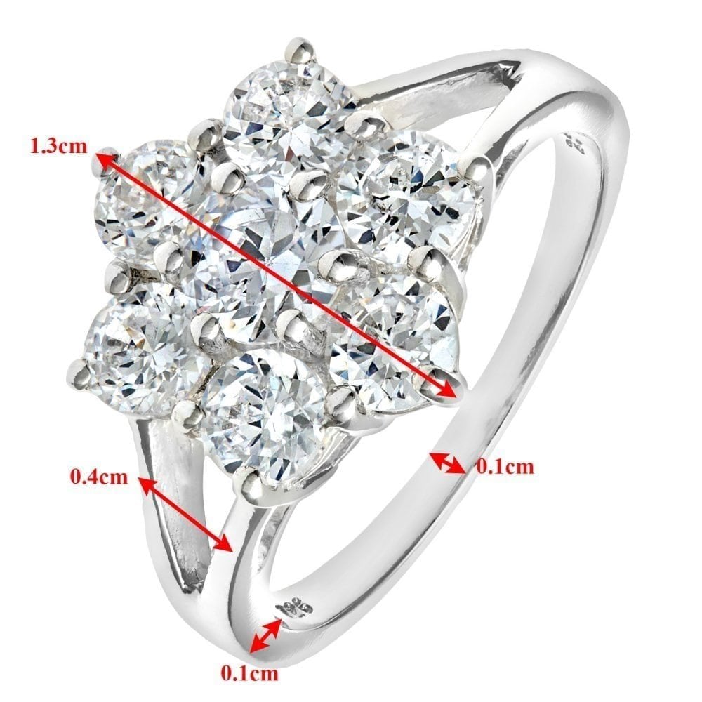 Silver CZ Cluster Ring with split Shoulder