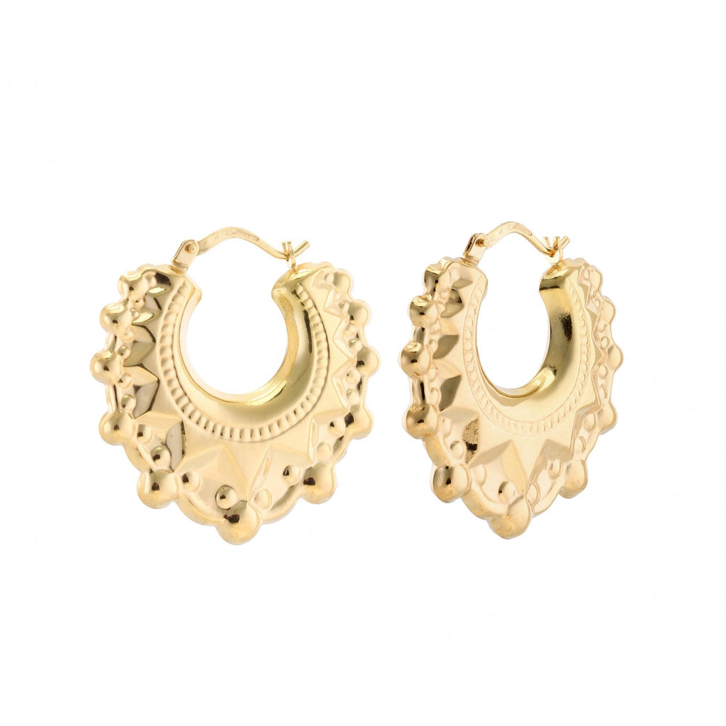 9ct Yellow Gold Women Victorian Spike Creole Earrings