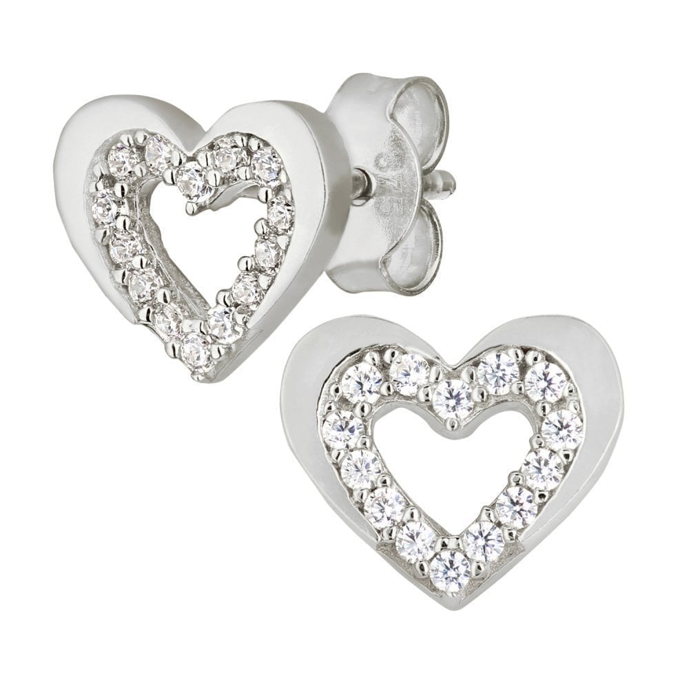 Cubic Zirconia Heart Earrings 9ct White Gold | Prime Jewellery