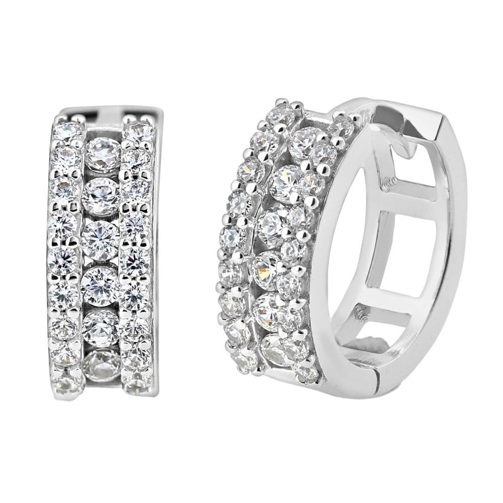 Cubic Zirconia Huggie Hoop Earrings 9ct White Gold | Prime Jewellery